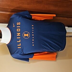 NIKE ILLINOIS ATHLETICS LONGSLEEVED SHIRT FIT L ORANGE BLUE LARGE TOP